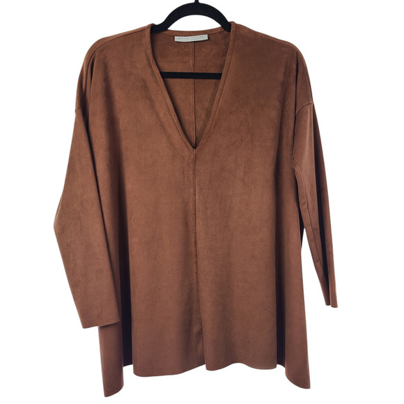 Bryn Walker Top Size XXS Oversized Baxter Faux Suede V Neck Sequoia Lagenlook - Picture 1 of 5